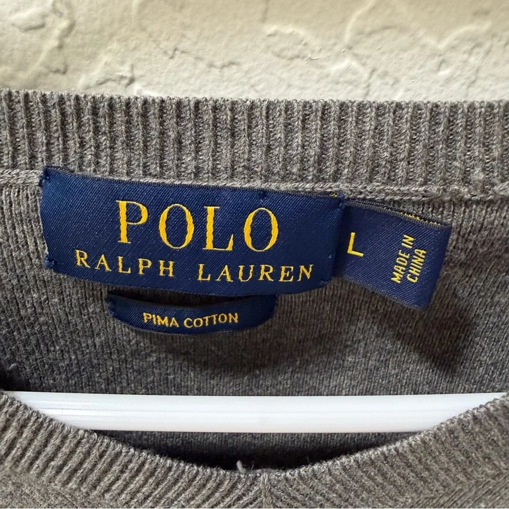 Polo by Ralph Lauren Men’s Gray V-Neck Pima Cotton Sweater Large